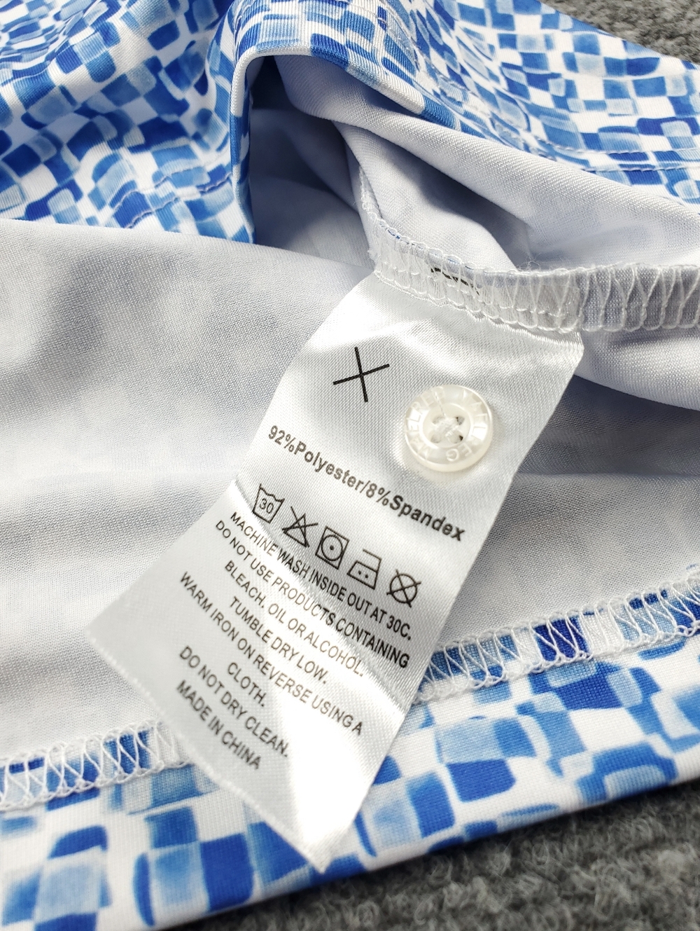 Maelreg Golf Polo Shirt XL Performance Stretch Blue Geometric Print Short Sleeve - Picture 8 of 9